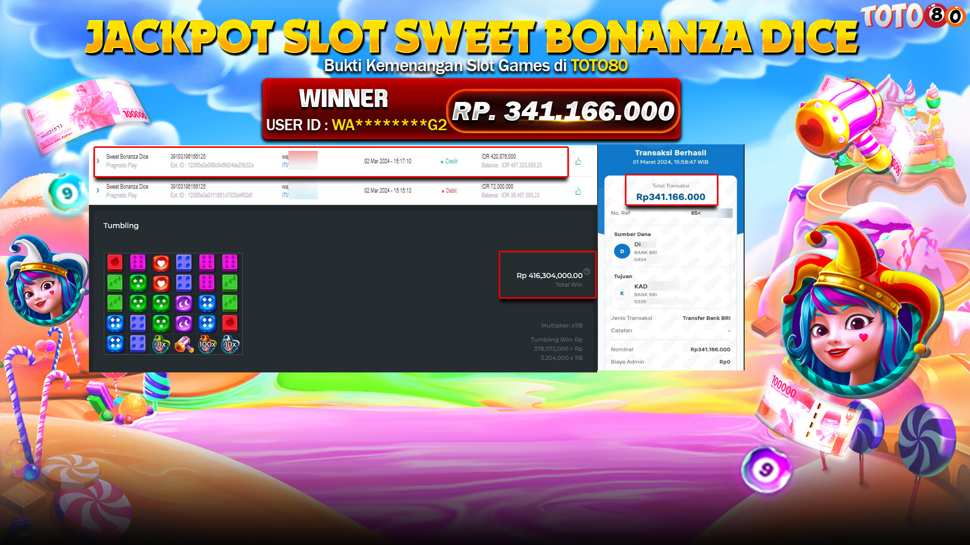 TOTO80 JACKPOT SWEET BONANZA DICE Rp.416.304.000,- LUNAS