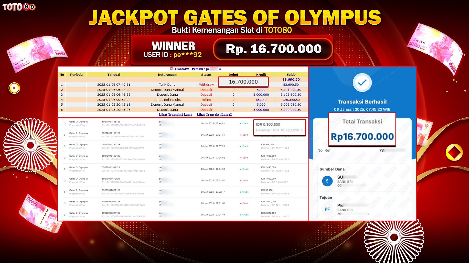 TOTO80 JACKPOT SLOT GATES OF OLYMPUS Rp.16.700.000,- LUNAS