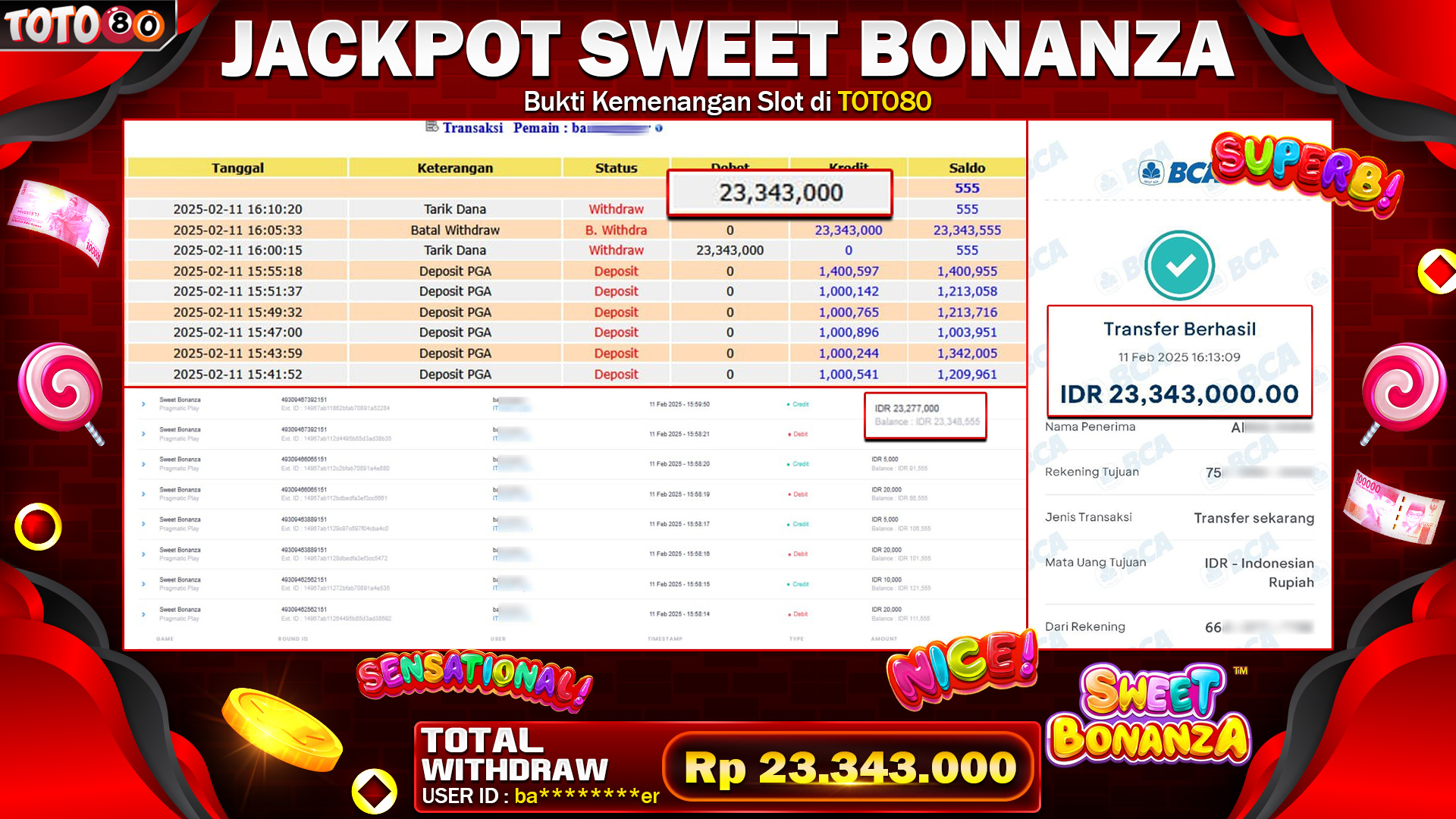 TOTO80 JACKPOT SWEET BONANZA Rp.23.343.000,- LUNAS