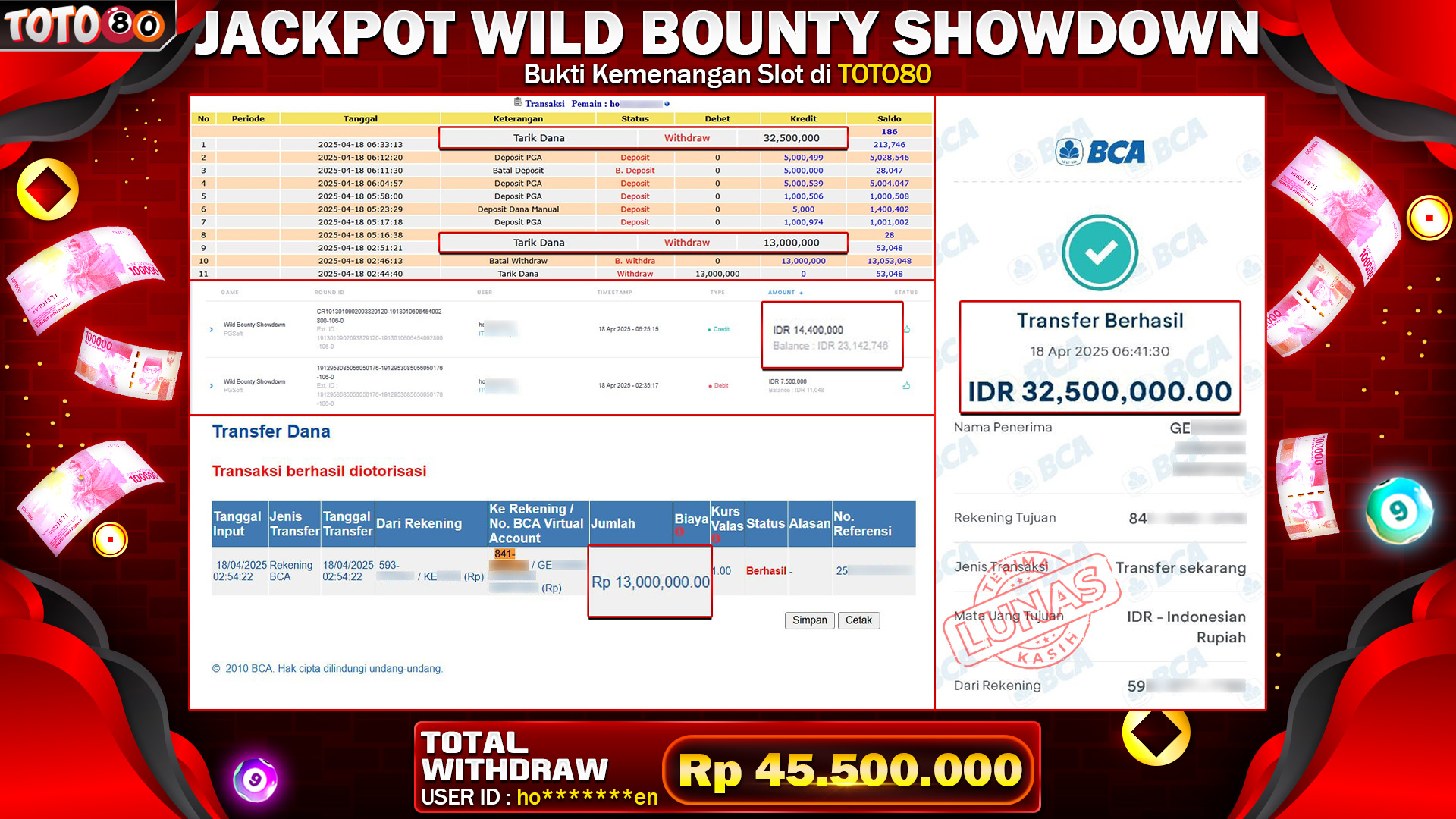 TOTO80 JACKPOT WILD BOUNTY SHOWDOWN Rp.45.500.000,- LUNAS