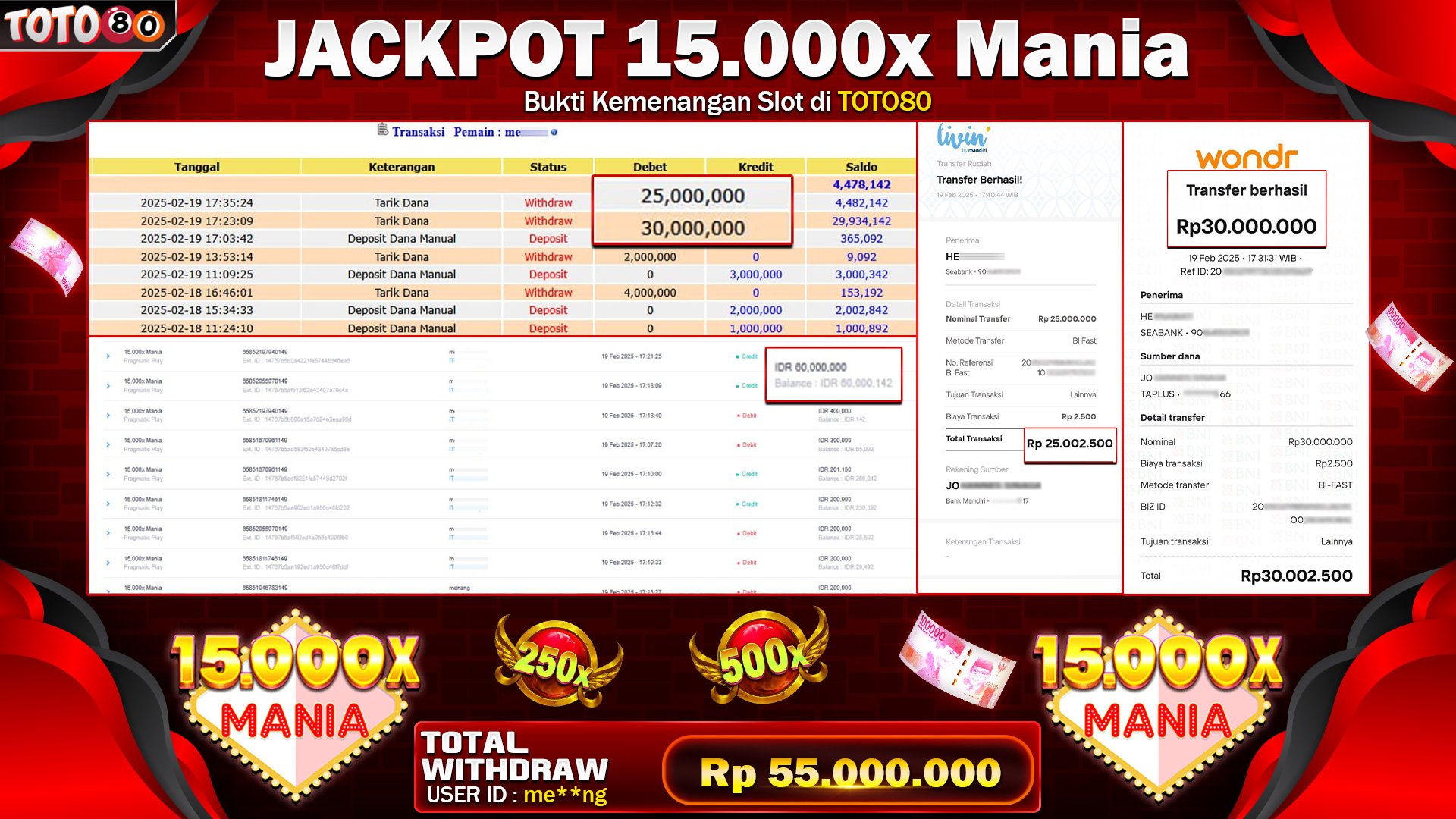 TOTO80 JACKPOT 15.000x MANIA Rp.55.000.000,- LUNAS