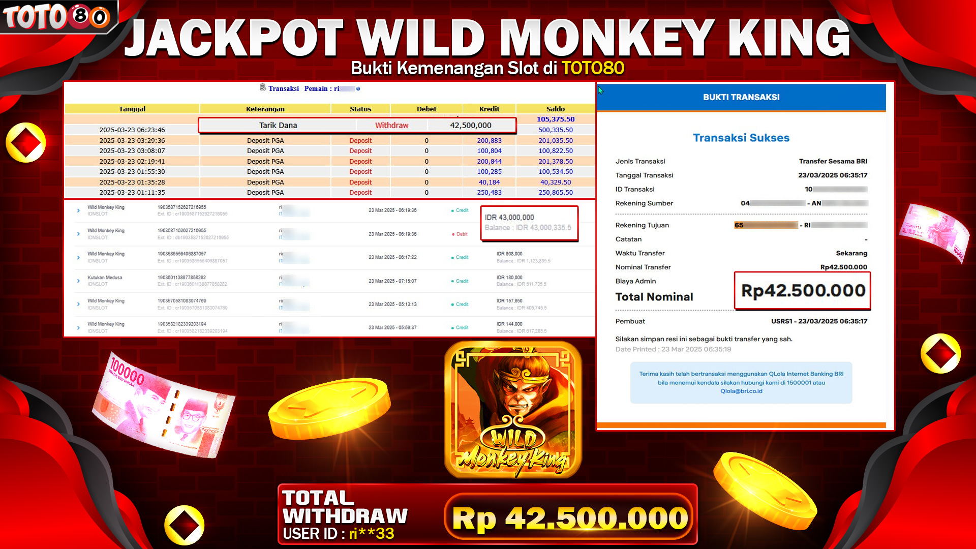 TOTO80 JACKPOT WILD MONKEY KING   Rp.42.500.000,- LUNAS