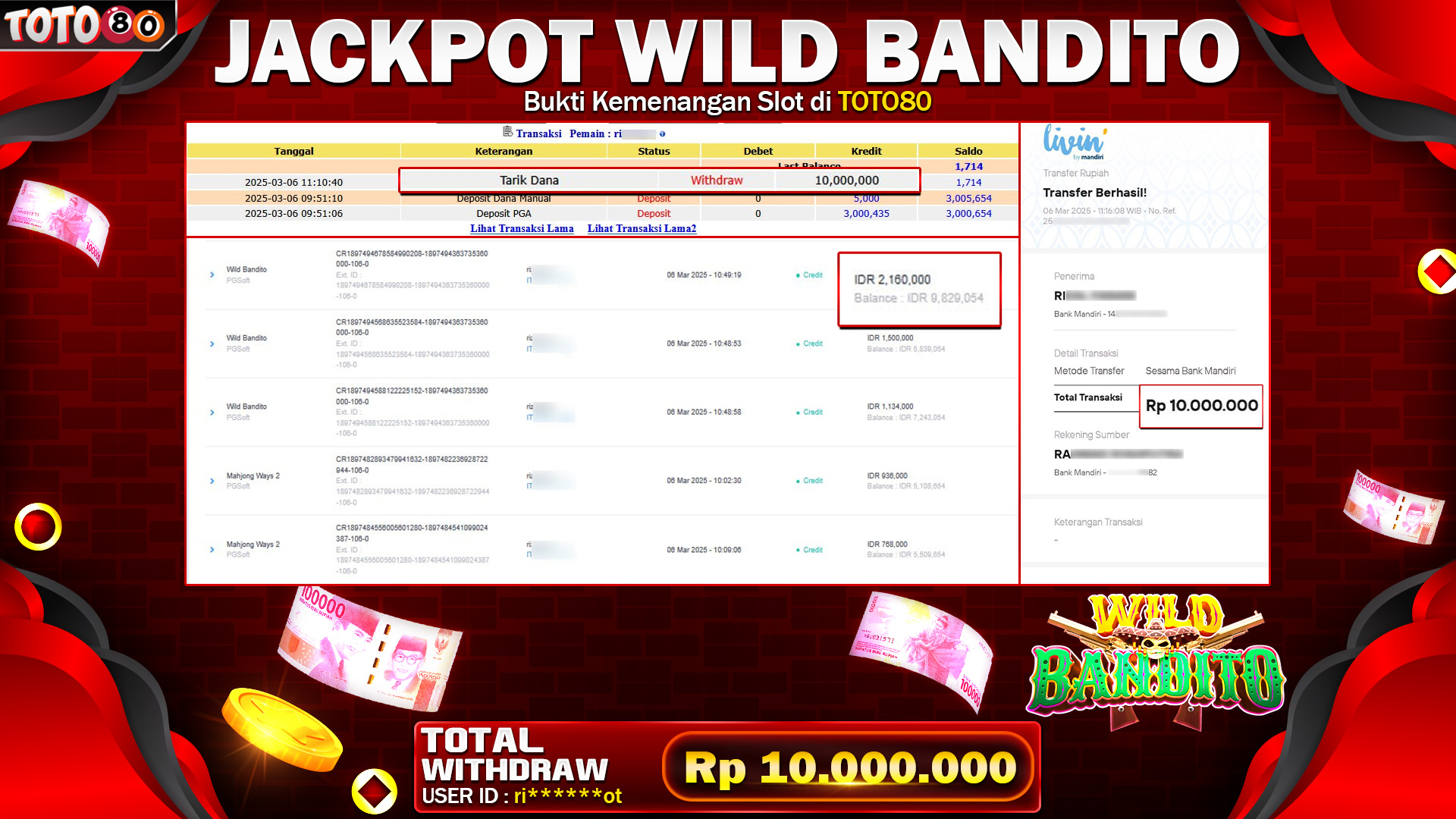 TOTO80 JACKPOT WILD BANDITO Rp.10.000.000,- LUNAS