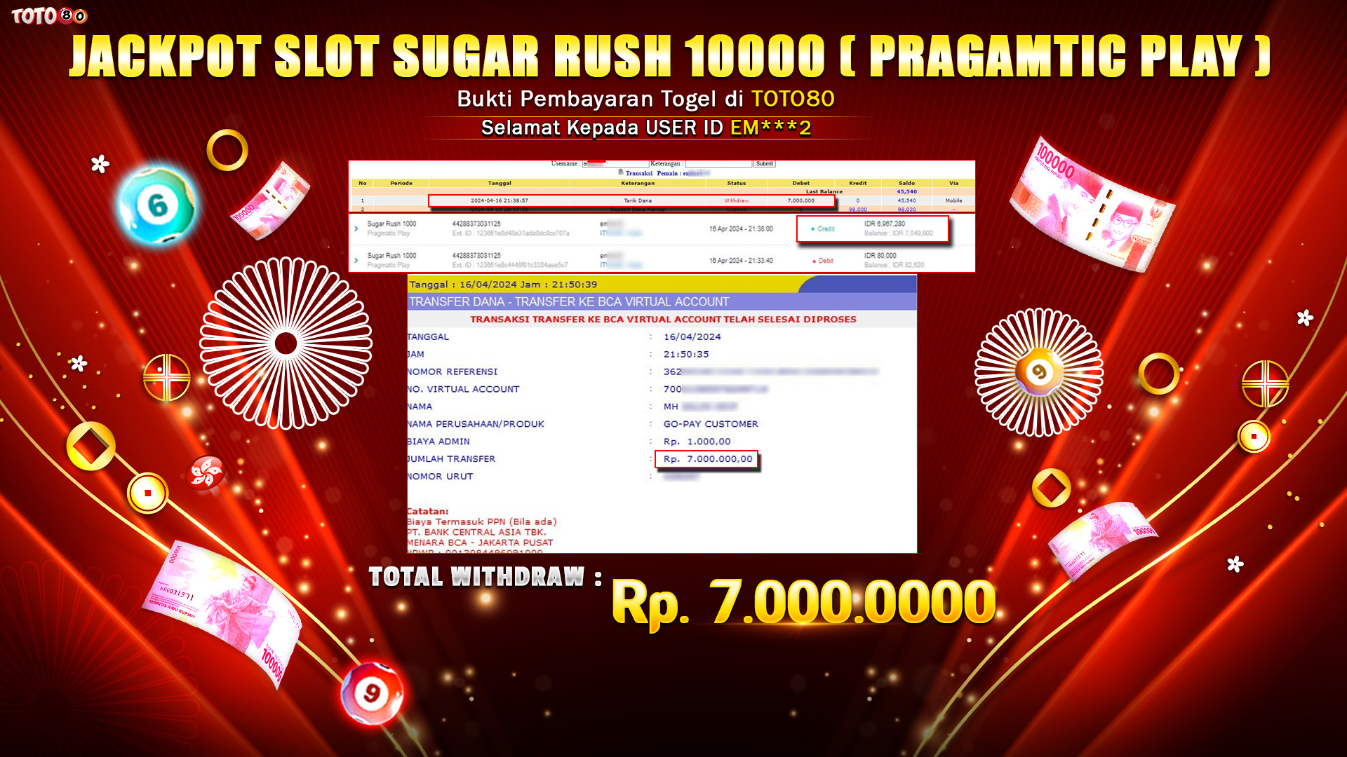 TOTO80 JACKPOT SLOT SUGAR RUSH X1000  Rp.7.000.000,- LUNAS