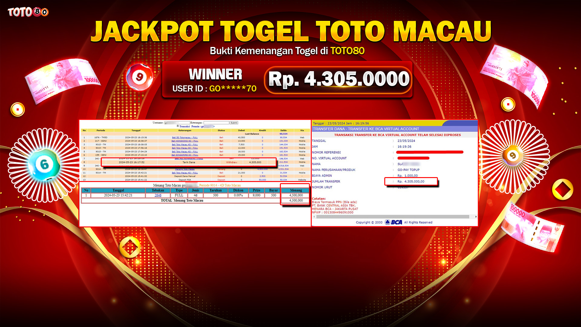 TOTO80 JACKPOT 4D TOGEL PASARAN TOTOMACAU Rp.4.305.000,- LUNAS
