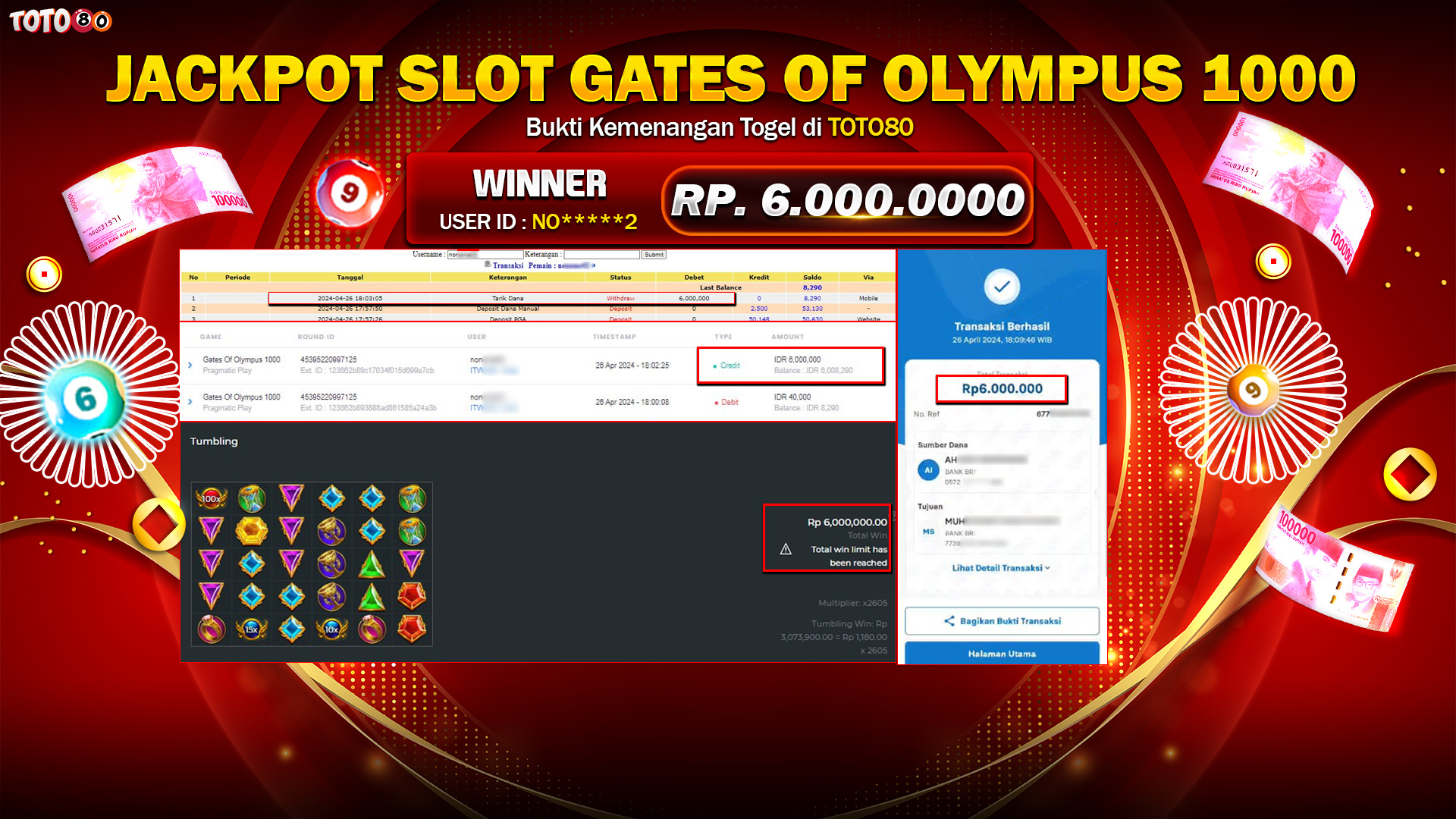 TOTO80 JACKPOT SLOT GATES OF OLYMPUS Rp.6.000.000,- LUNAS