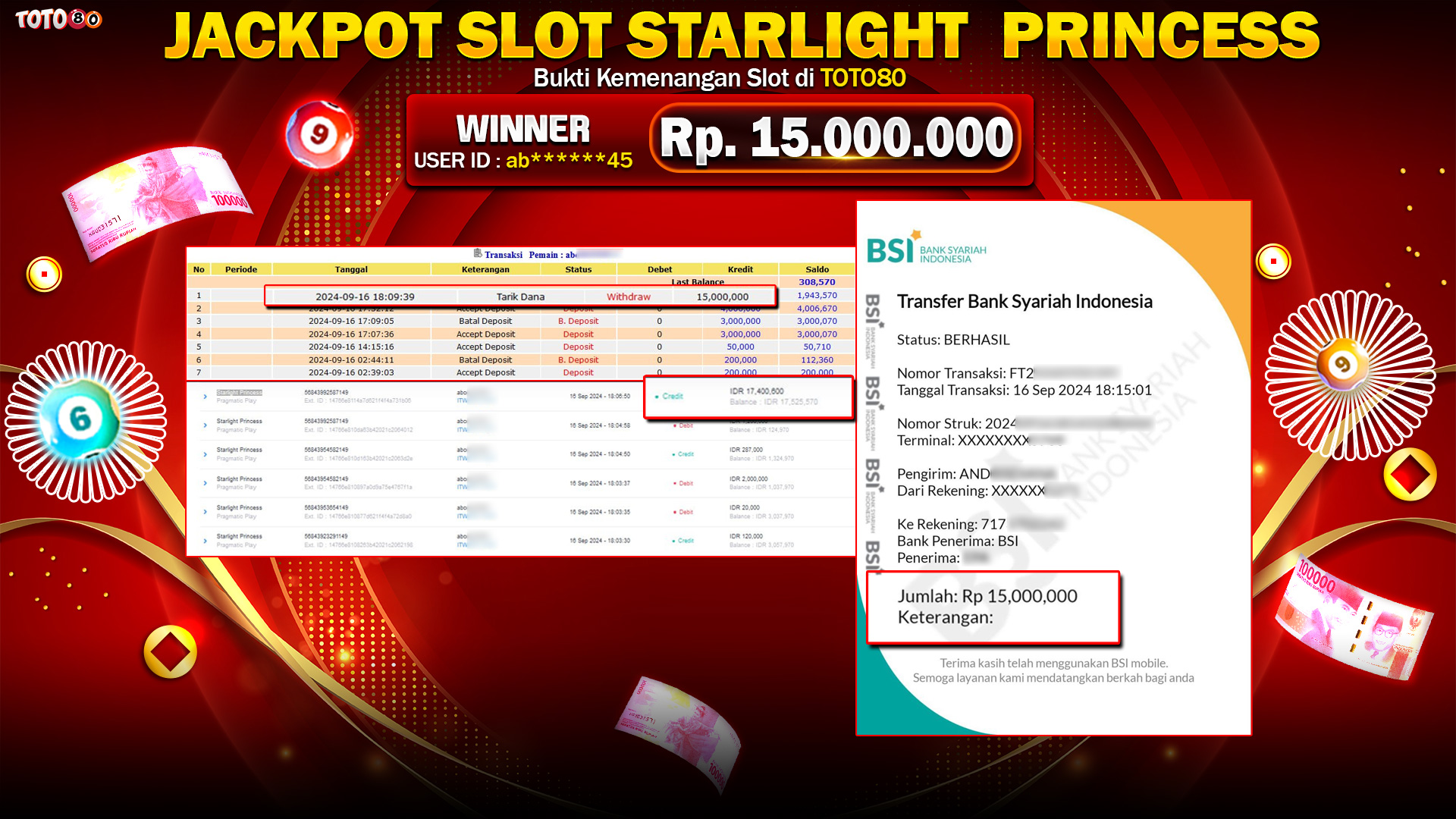 TOTO80 JACKPOT STARLIGHT PRINCESS Rp.15.000.000,- LUNAS