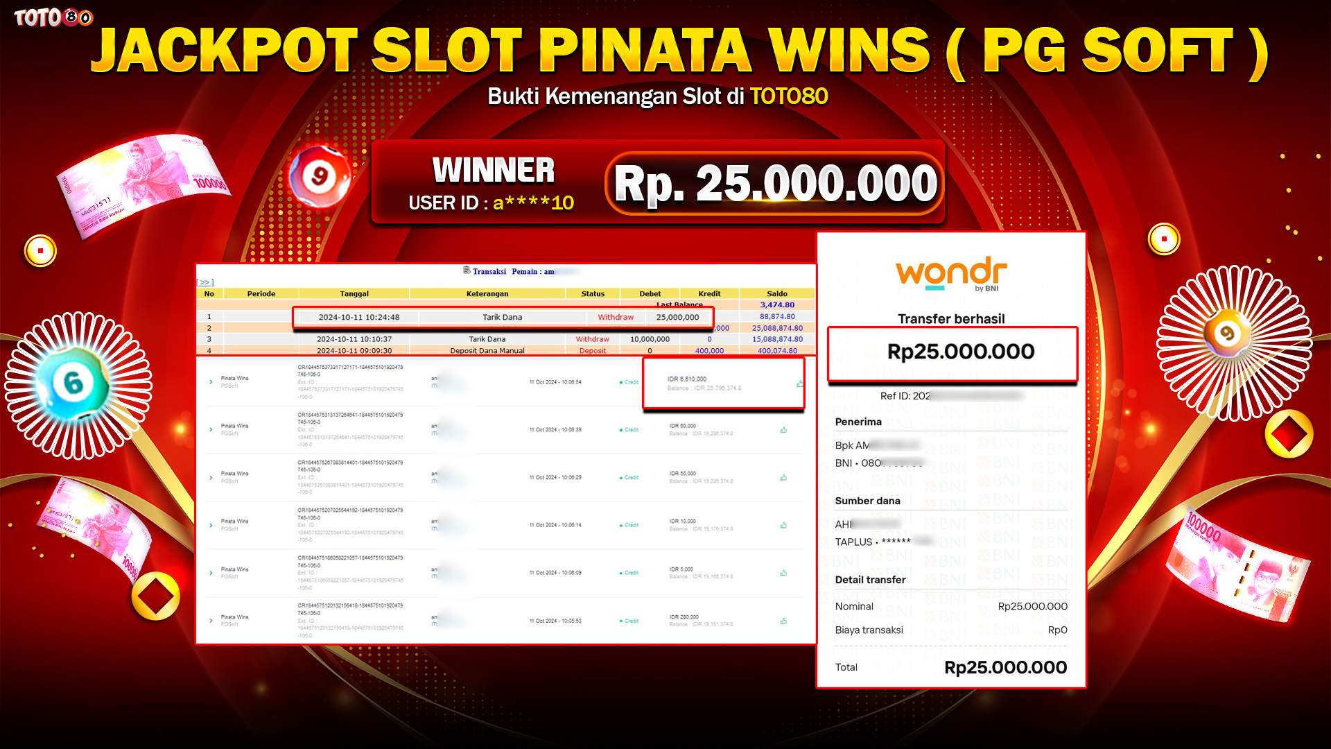 TOTO80 JACKPOT SLOT PINATA   WINS     Rp.25.000.000,- LUNAS