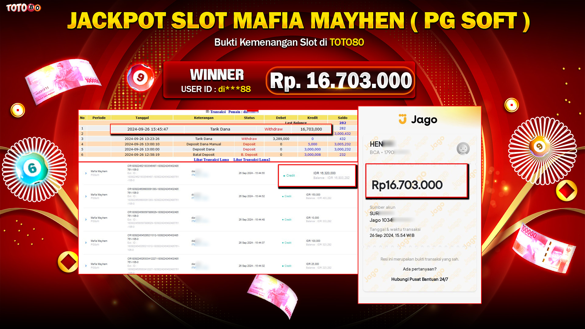 TOTO80 JACKPOT MAFIA MAYHEN Rp.16.703.000,- LUNAS