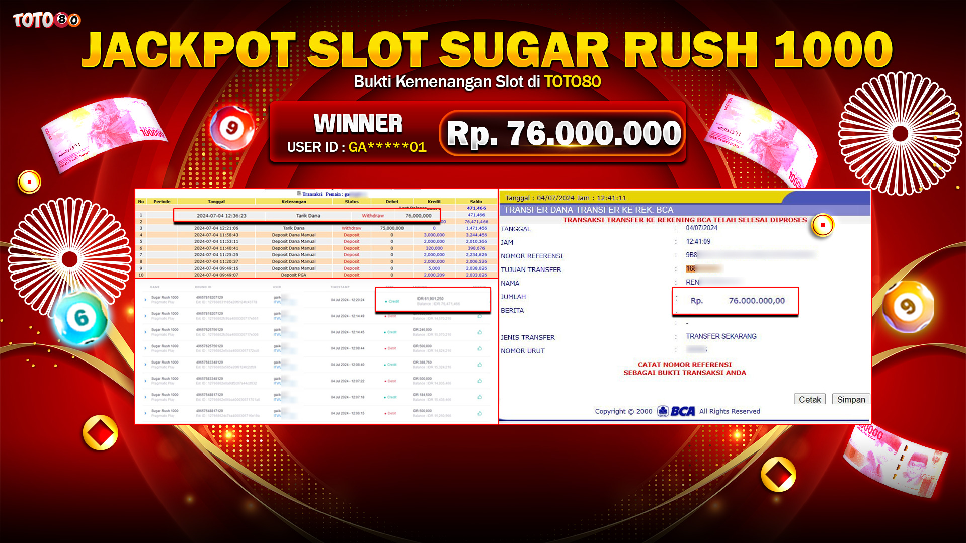 TOTO80 JACKPOT SUGAR RUSH 1000 Rp.76.000.000,- LUNAS