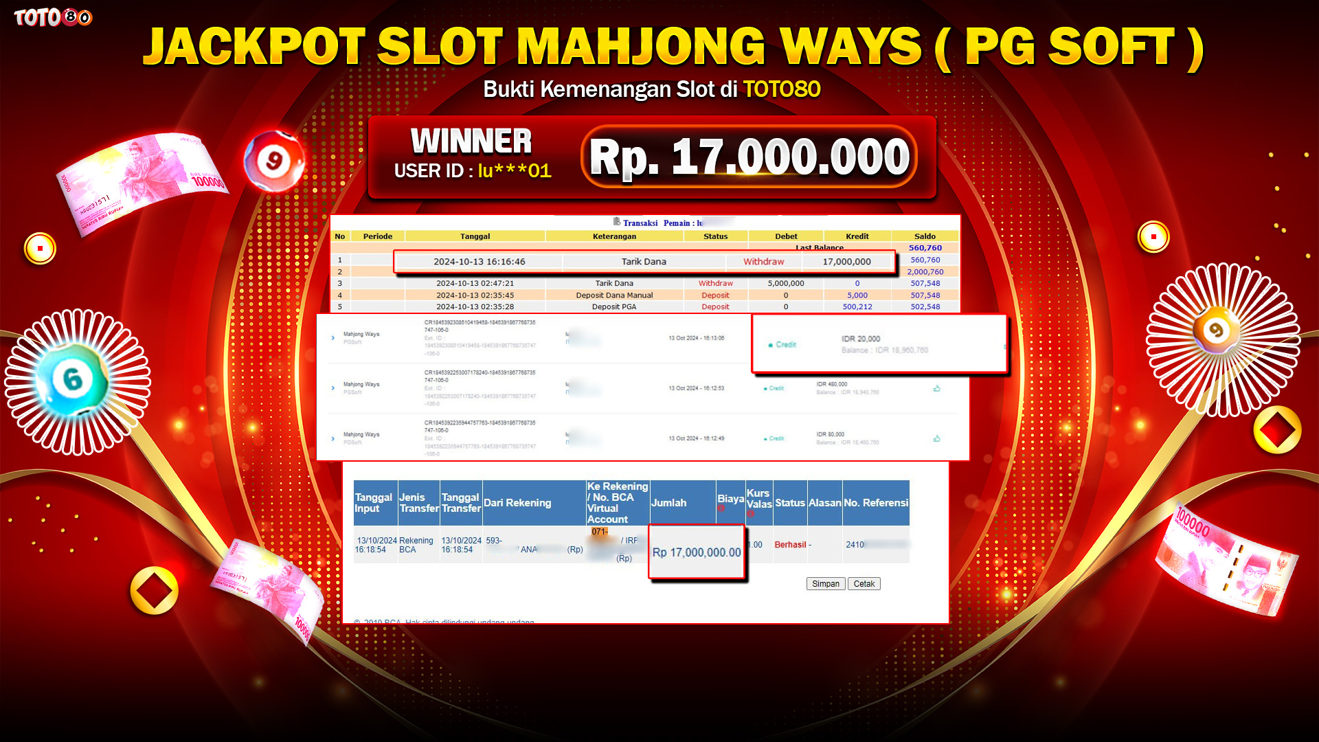 TOTO80 JACKPOT SLOT MAHJONG  WAYS  Rp.17.000.000,- LUNAS