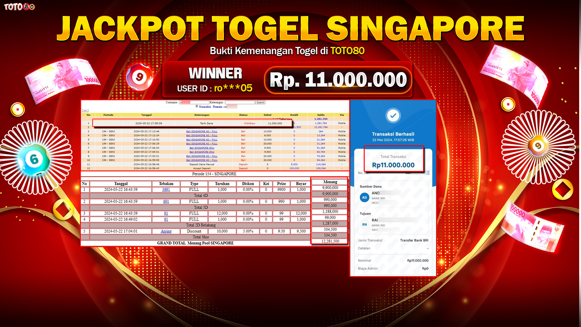 TOTO80 JACKPOT 4D 3D 2D TOGEL PASARAN SINGAPORE Rp.11.000.000,- LUNAS