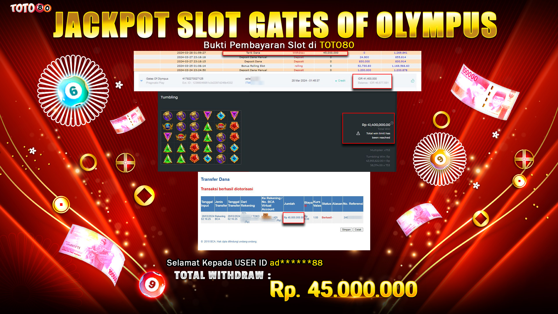 TOTO80 JACKPOT SLOT GATES OF OLYMPUS X1000  Rp.41.400.000,- LUNAS
