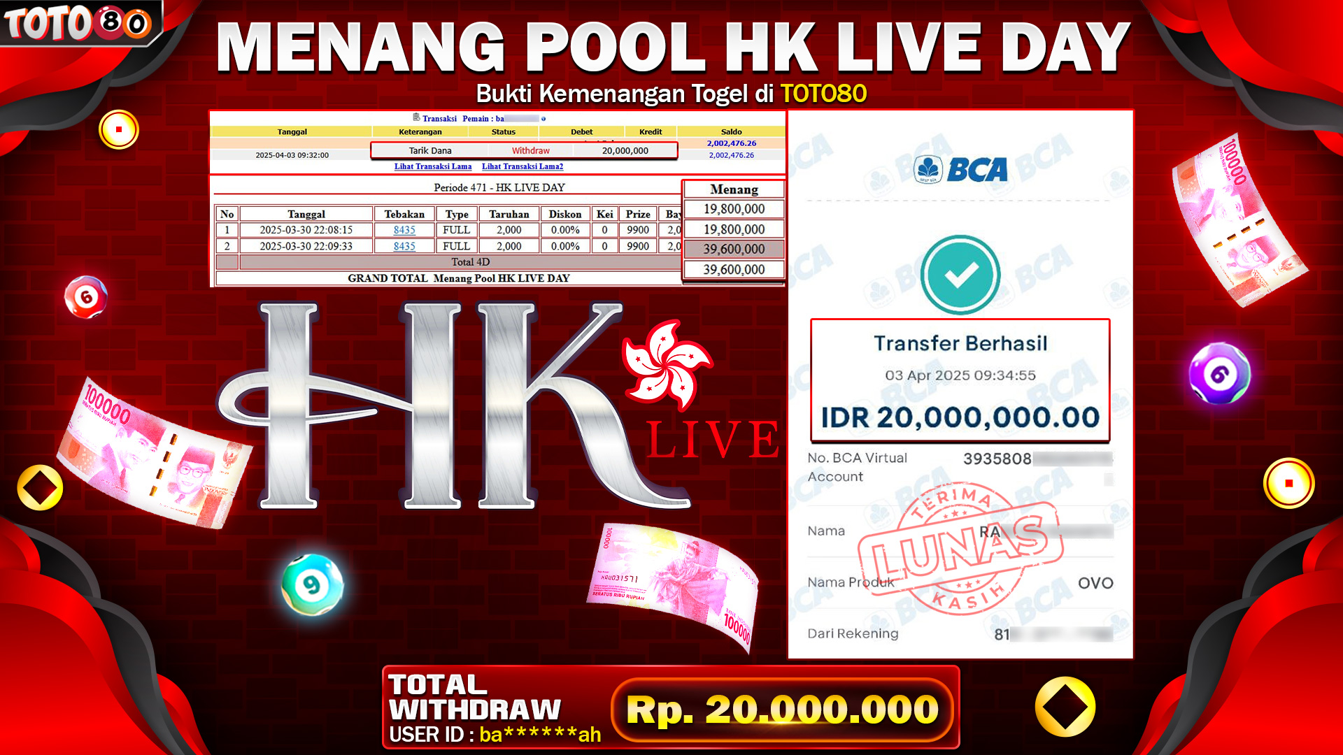 TOTO80 JACKPOT POOL HK LIVE DAY  Rp.20.000.000,- LUNAS