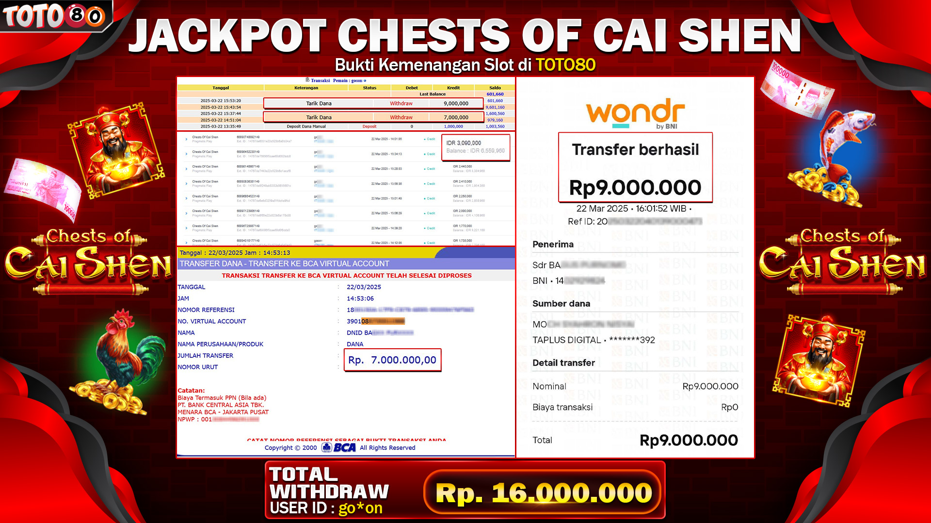 TOTO80 JACKPOT CHESTS OF CAI SHEN  Rp.16.000.000,- LUNAS