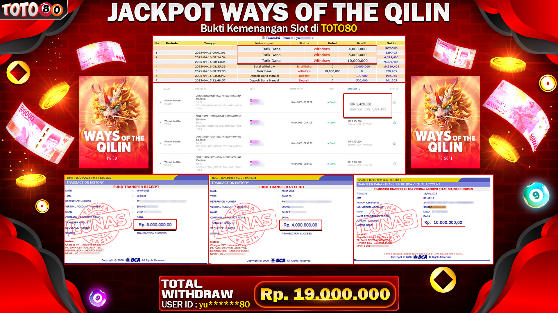 TOTO80 JACKPOT WAYS OF THE QILIN  Rp.19.000.000,- LUNAS