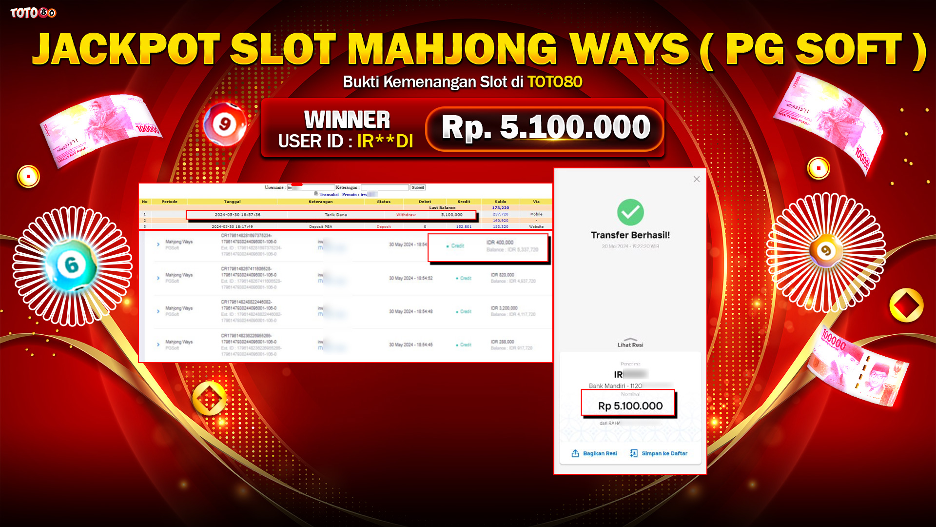 TOTO80 JACKPOT SLOT MAHJONG WAYS Rp.5.100.000,- LUNAS