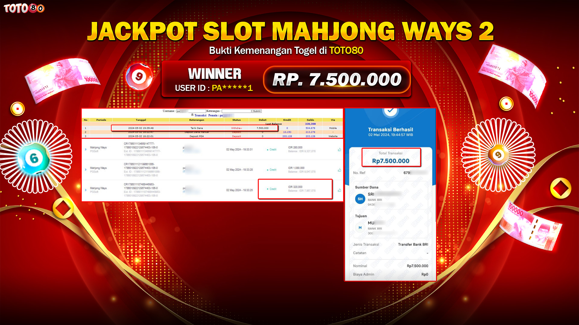 TOTO80 JACKPOT MAHJONG WAYS 2 Rp.7.500.000,- LUNAS