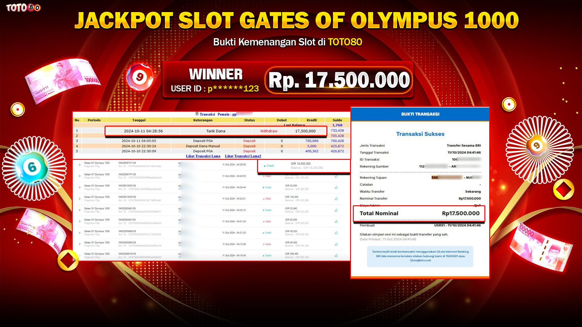 TOTO80 JACKPOT GATES OF OLYMPUS 1000     Rp.17.500.000,- LUNAS