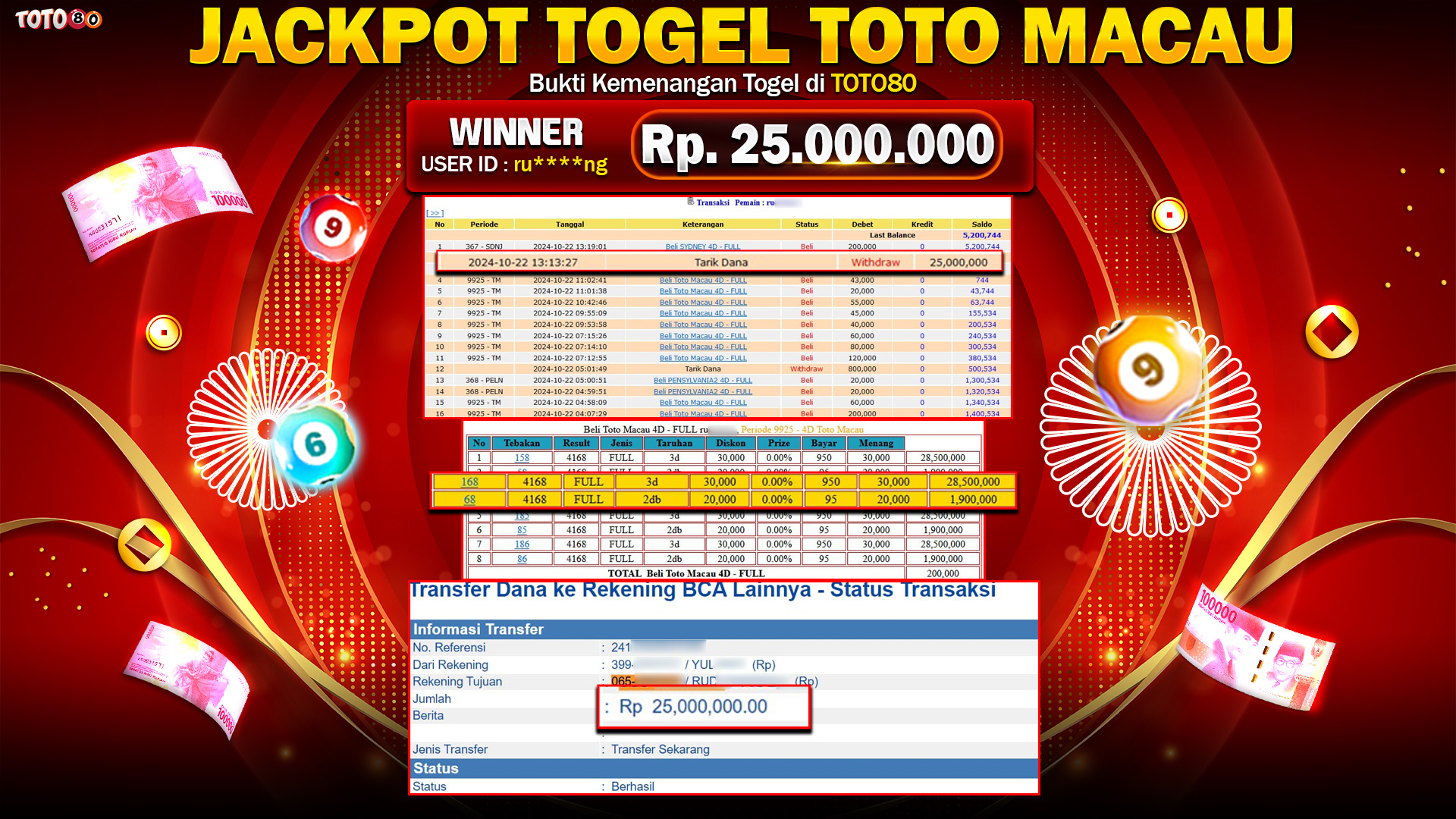 TOTO80 JACKPOT 4D TOGEL PASARAN TOTOMACAU Rp.25.000.000,- LUNAS