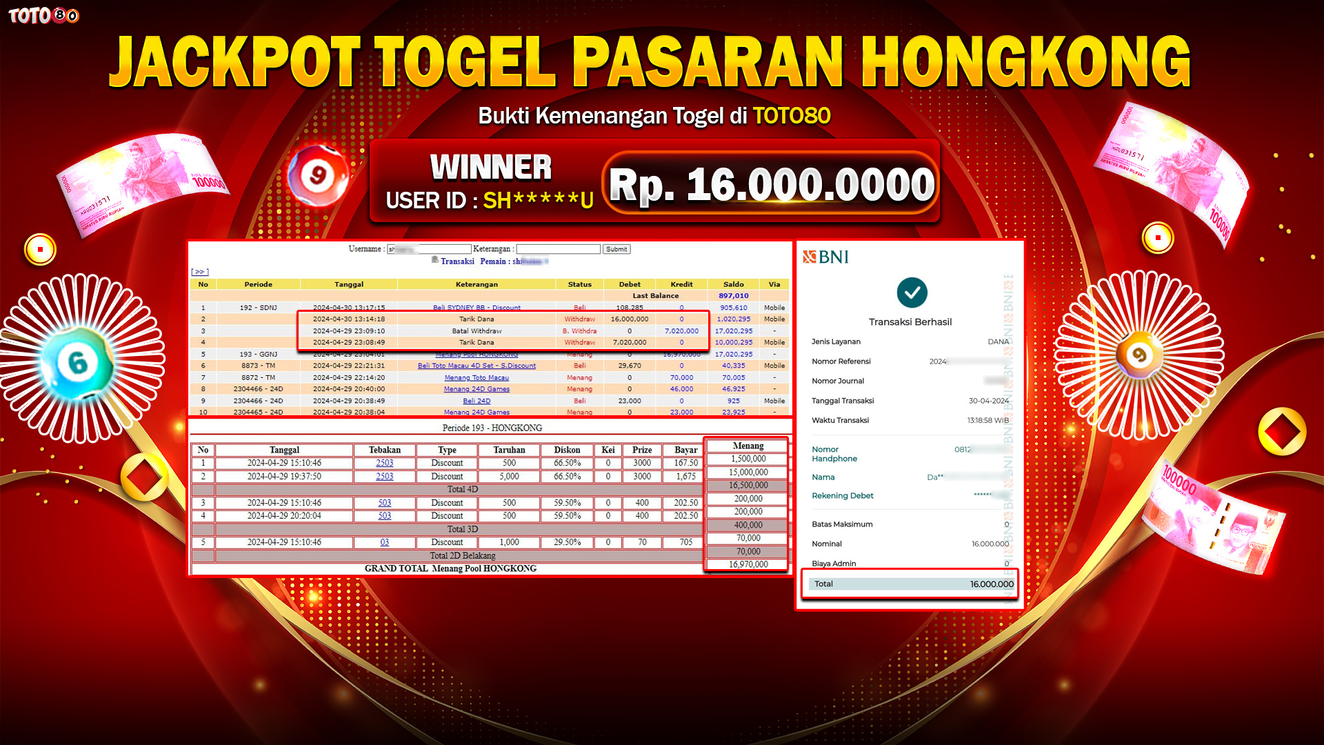 TOTO80 JACKPOT 4D TOGEL PASARAN HONGKONG Rp.16.000.000,- LUNAS