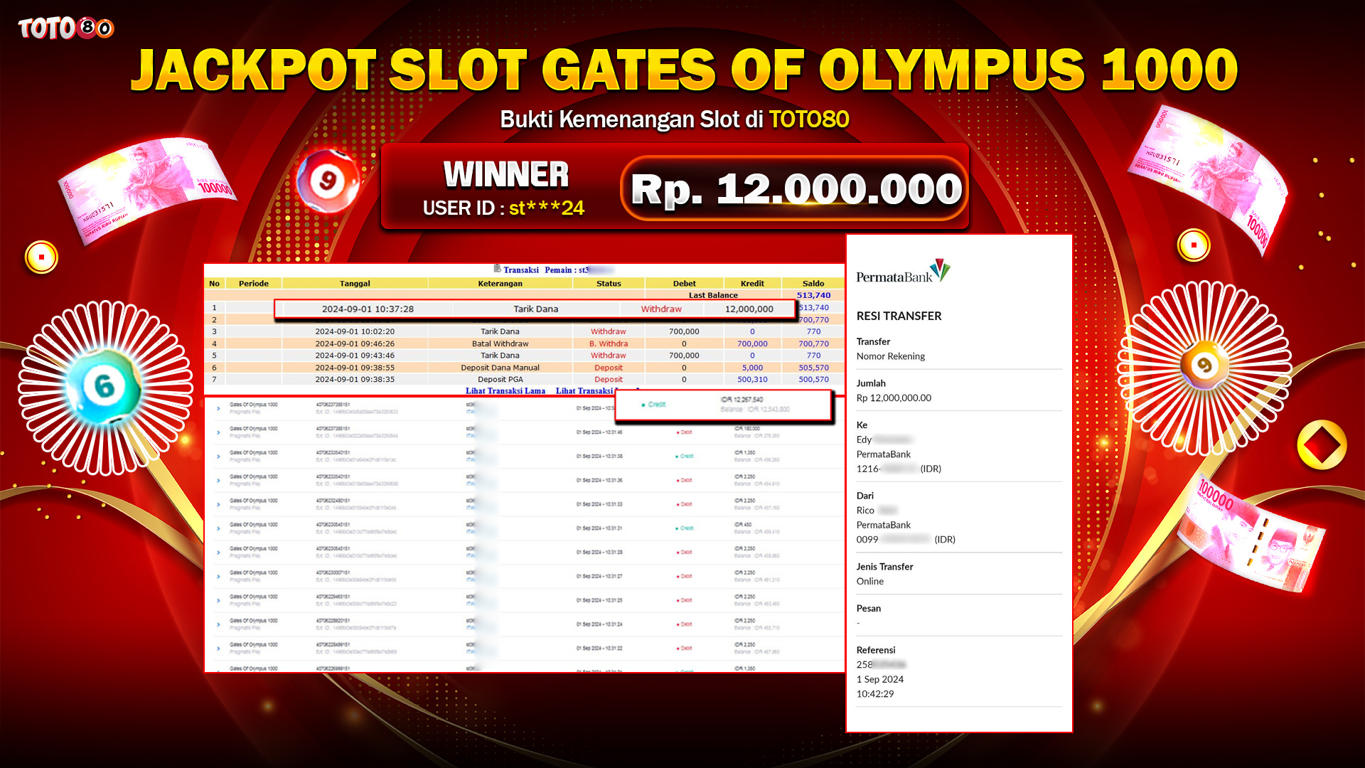 TOTO80 JACKPOT GATES OF OLYMPUS 1000 Rp.12.000.000,- LUNAS