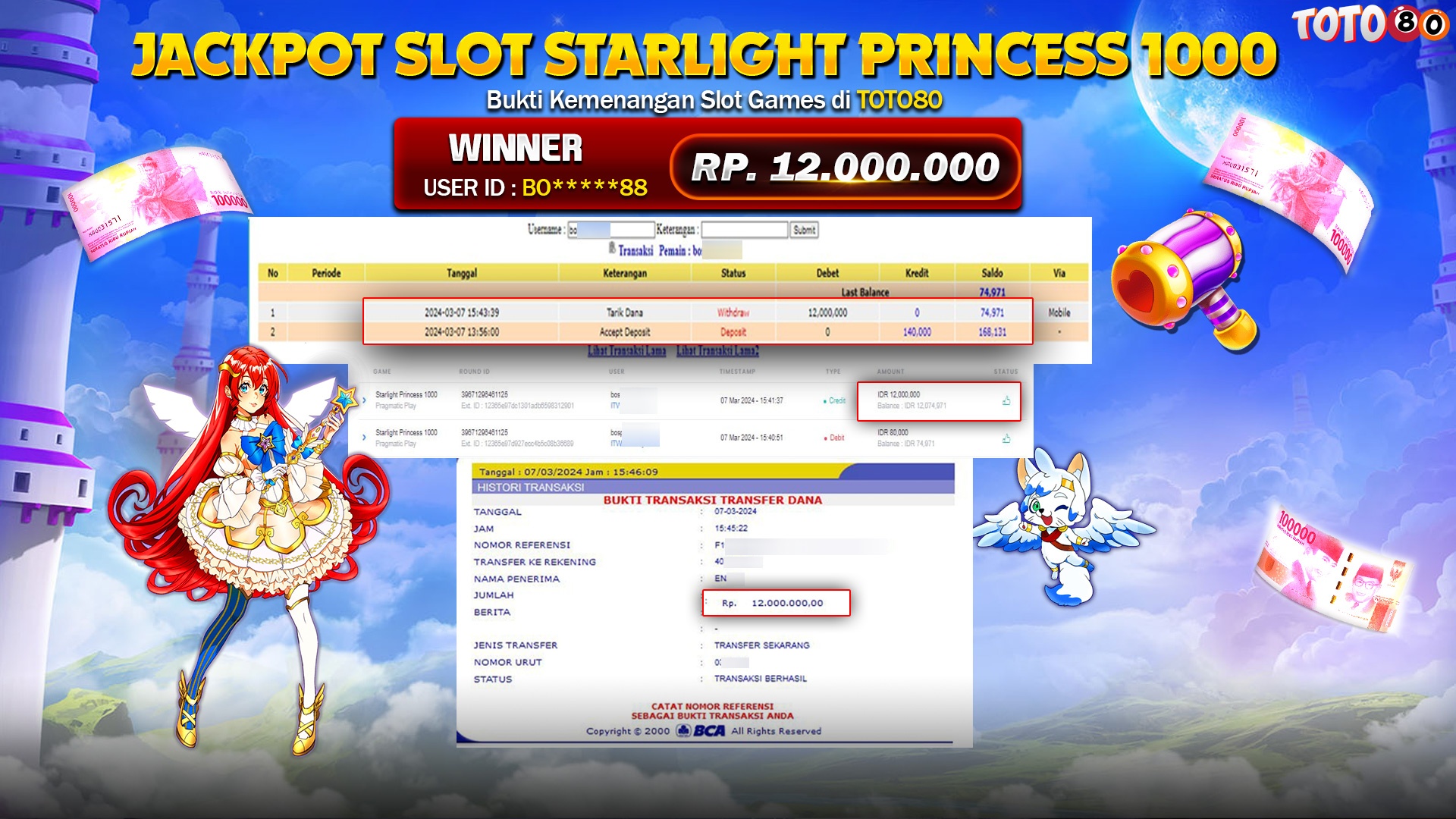 TOTO80 JACKPOT STARLIGHT PRINCESS X1000 Rp.12.000.000,- LUNAS