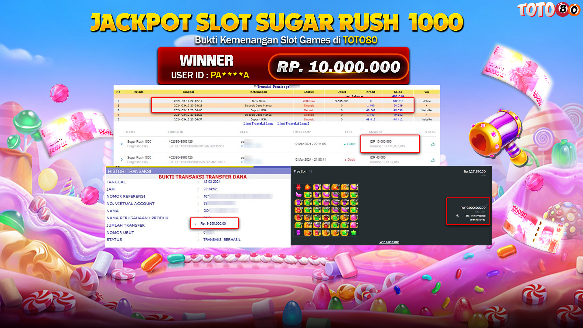 TOTO80 JACKPOT SUGAR RUSH X1000 Rp.10.000.000,- LUNAS