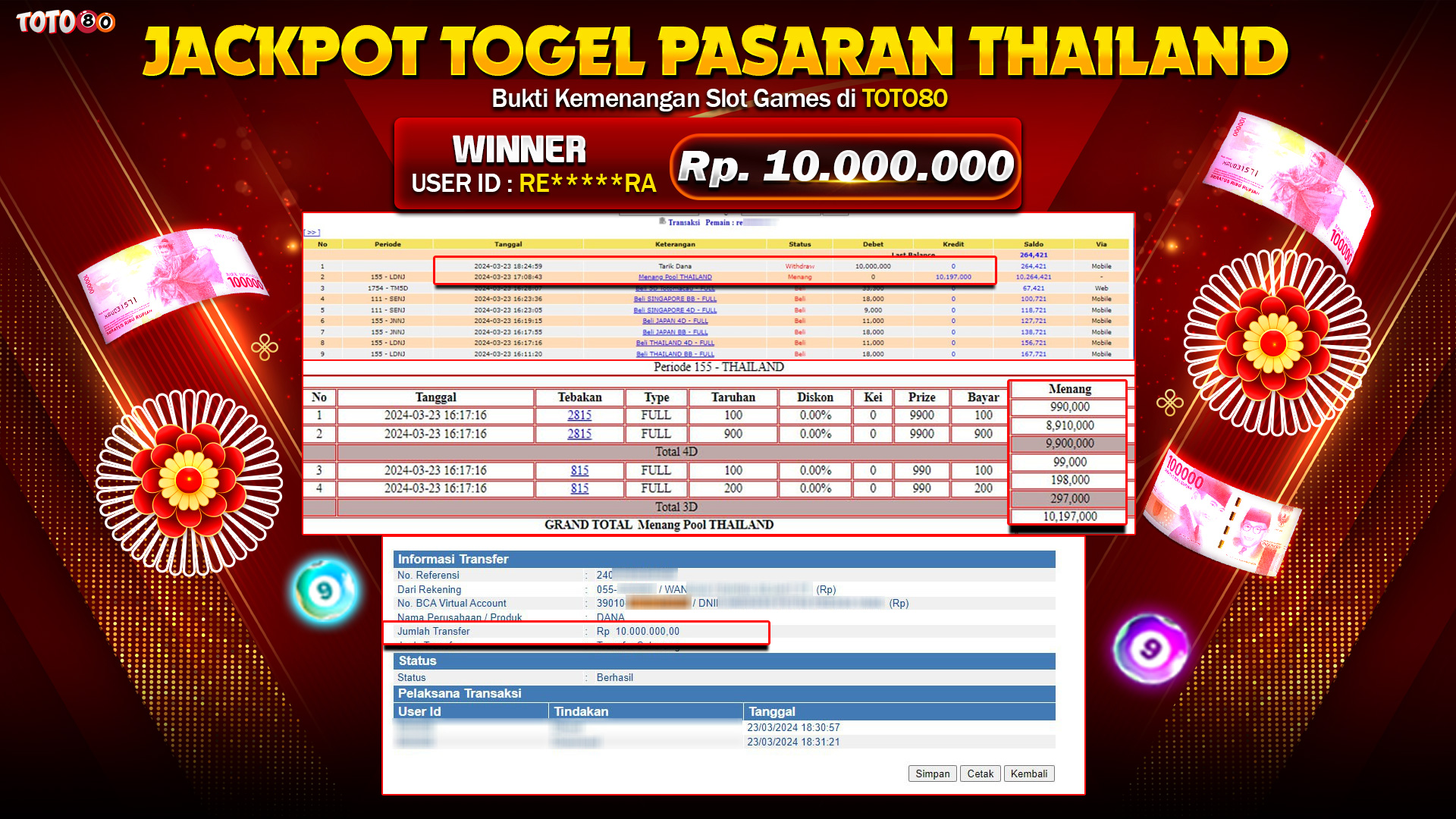 TOTO80 JACKPOT 4D TOGEL PASARAN THAILAND Rp.10.000.000,- LUNAS