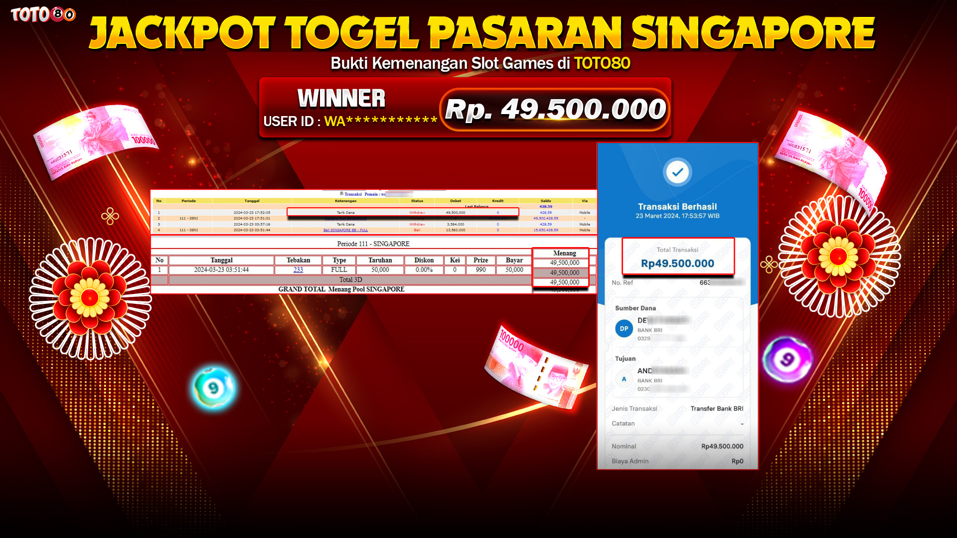 TOTO80 JACKPOT 3D TOGEL PASARAN SINGAPORE Rp.49.500.000,- LUNAS